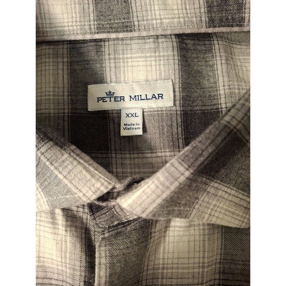 Peter Millar Shirt Men's XXL Black Gray Plaid Casual Golf Clubhouse Party EUC - Picture 3 of 7